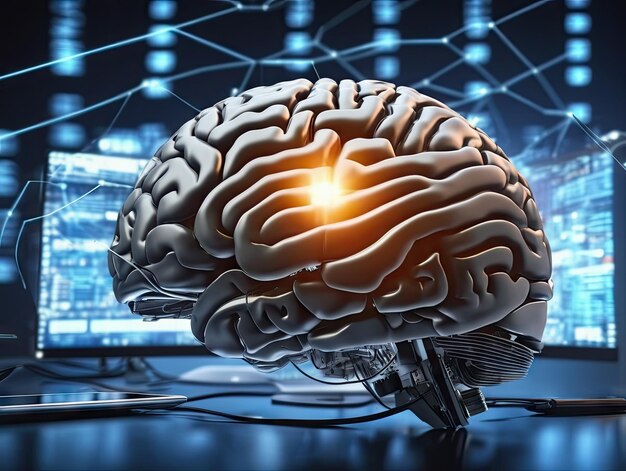 Foto el cerebro humano combinado con la tecnología electrónica