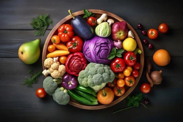 El cerebro humano con componentes vegetales coloridos AI