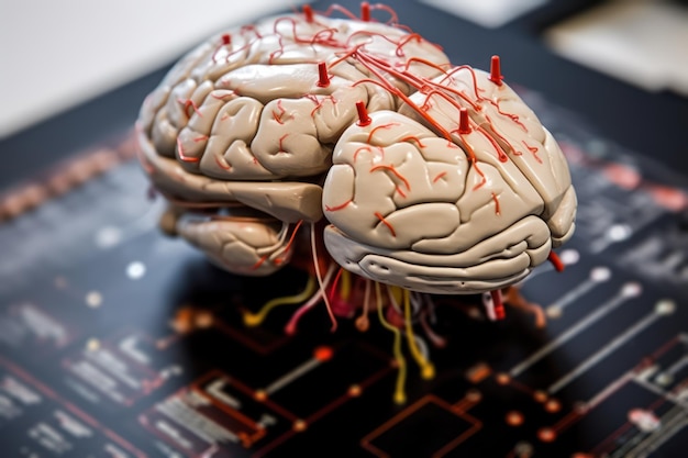 Cerebro humano conectado a la computadora generativa ai