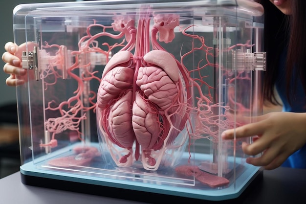 Un cerebro humano dentro de un recipiente de plástico.