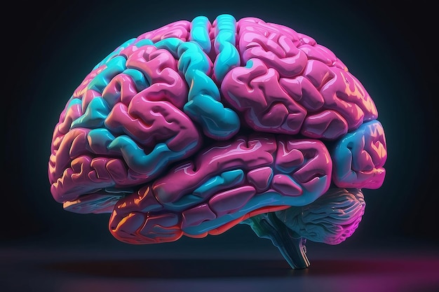 Cérebro humano em cor de néon