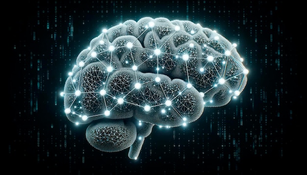 Cérebro humano em fundo digital Conceito de inteligência artificial IA geradora