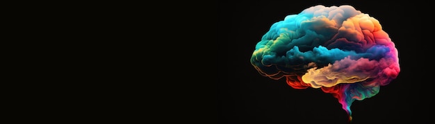 Cérebro humano em um fundo preto Generative AI