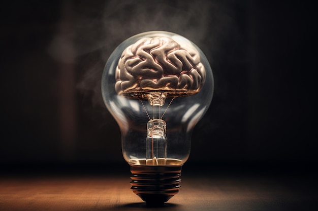 El cerebro humano con energía eléctrica en fondo negro Ilustración 3D