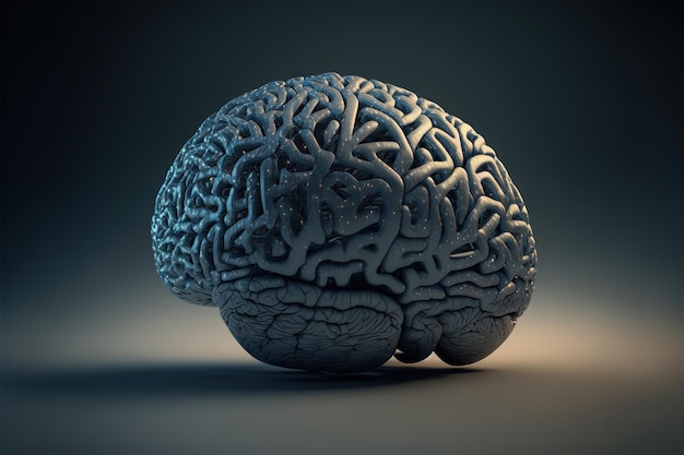 El cerebro humano es una red abstracta entrelazada de tubos de cables sobre un fondo oscuro 3D renderizado generado por IA