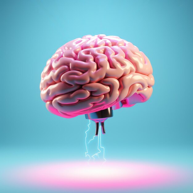 Cerebro humano en fondo azul con espacio de copia Concepto de tormenta de ideas Concepto de salud mental médica