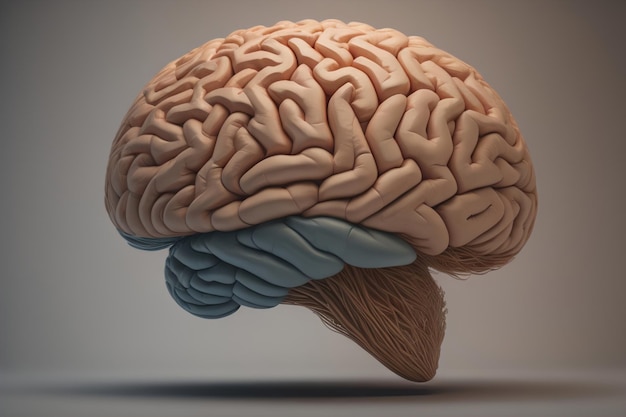 Cerebro humano en un fondo de color sólido ai generativo