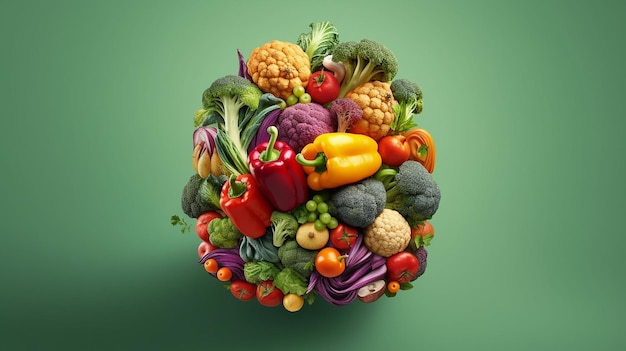 Cerebro humano hecho de variedad de vegetales coloridos IA generativa