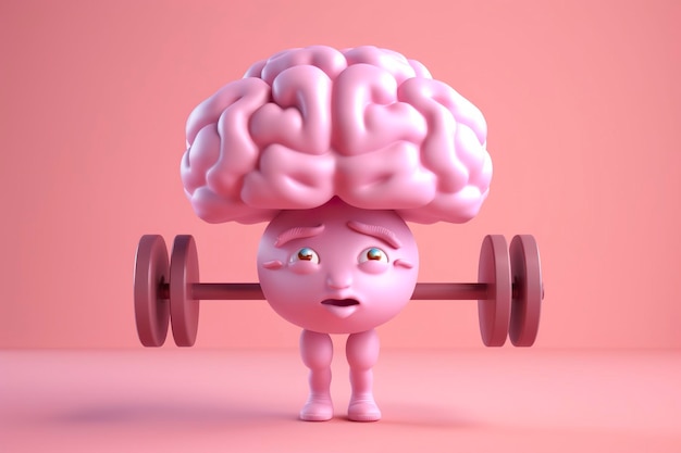 Cerebro humano levantando pesas Cerebro 3D levantando una mancuerna pesada Mente entrenamiento memoria salud Prevención del Alzheimer entrenamiento cerebral educación estudio y salud mental concepto generado por IA