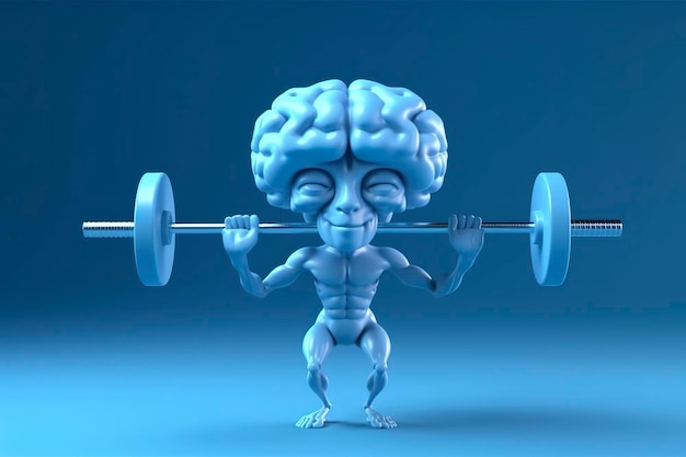 Cerebro humano levantando pesas Cerebro 3D levantando una mancuerna pesada Mente entrenamiento memoria salud Prevención del Alzheimer entrenamiento cerebral educación estudio y salud mental concepto generado por IA