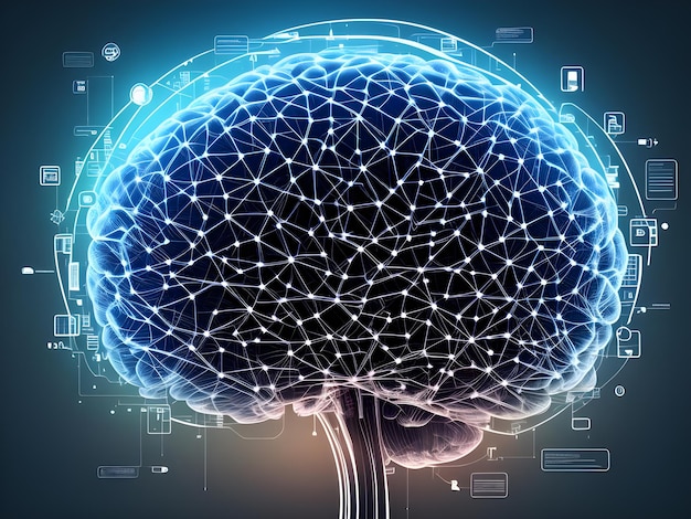 El cerebro humano en la mente mental idea mente concepto inteligencia artificial redes neuronales cerebro digital big data IA generativa