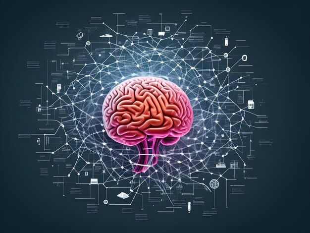 El cerebro humano en la mente mental idea mente concepto inteligencia artificial redes neuronales cerebro digital big data IA generativa