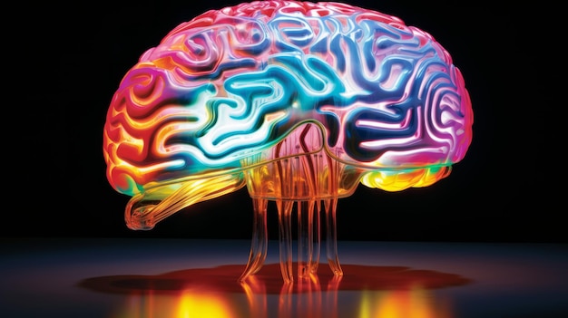 Cerebro humano de neón sobre fondo negro Arte cerebral