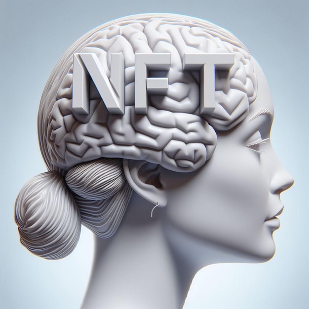 Foto cérebro humano nft ícone de token não fungível design de logotipo 3d colorido