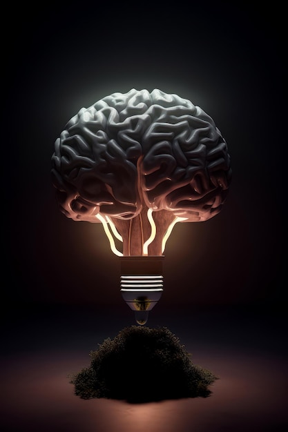 Cérebro humano no conceito de ideia de negócio de lâmpada Ai gerado