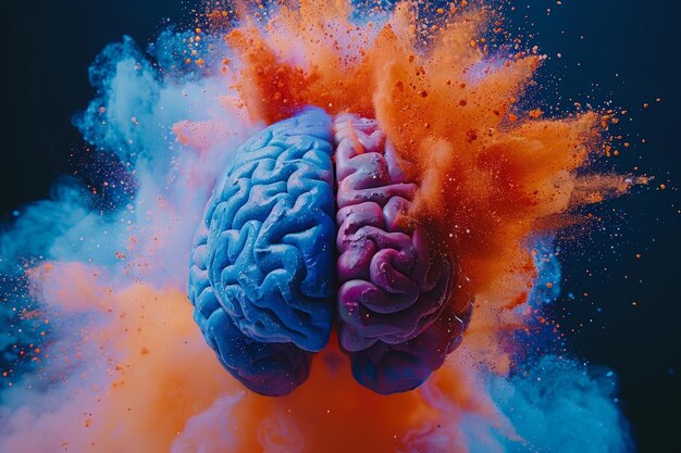 Foto el cerebro humano salpicaduras coloridas creatividad explotando con nuevas ideas planes motivación tormenta de ideas y