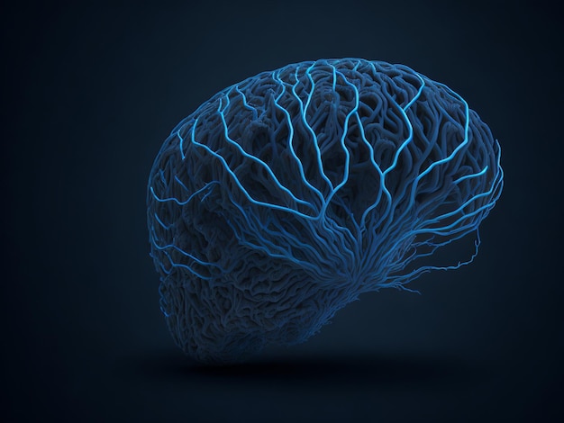 Cerebro humano sobre fondo azul oscuro Ilustración 3D