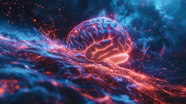 Foto un cerebro de ia creativa redes neuronales entrelazadas con la creatividad digital que simbolizan la frontera del desarrollo de la inteligencia artificial ai generativa