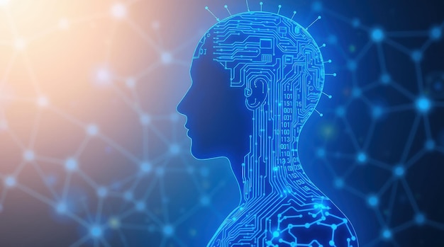 El cerebro de IA futurista con patrones de circuitos azules brillantes