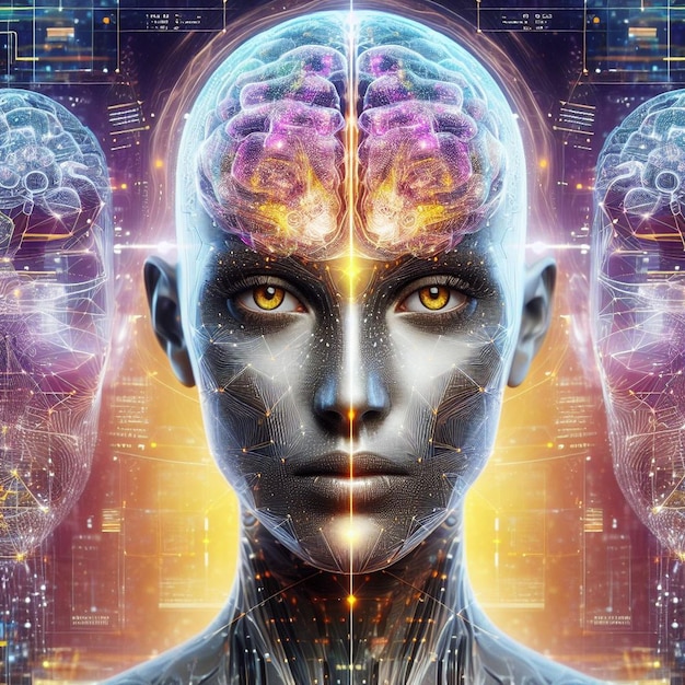 Cerebro de inteligencia artificial un cerebro humano con cerebro de IA imágenes del cerebro humano de IA