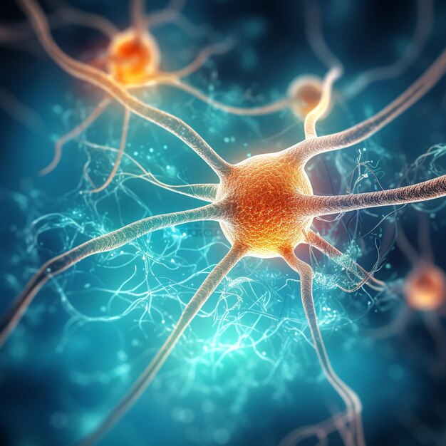 Cerebro intrincado tejido neuronal complejo sistema nervioso primer plano de las células resaltan el diseño médico de las neuronas