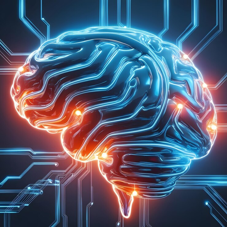 un cerebro con una luz azul en él y la palabra cerebro en el lado