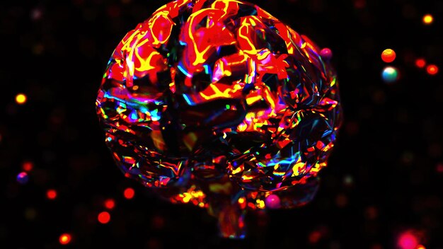 Cerebro de neón brillante generado por computadora
