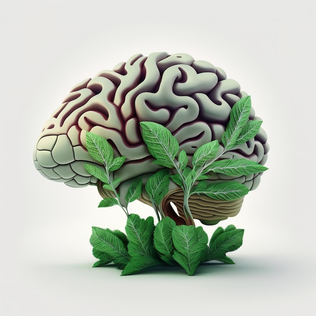 Un cerebro perfecto con una planta verde.