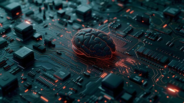 El cerebro en la placa de circuitos de la computadora