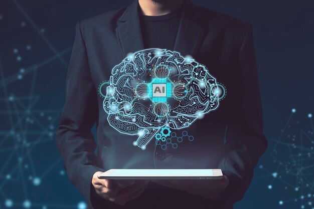 Cerebro que representa inteligencia artificial máquina AI conceptos de tecnologías informáticas modernas