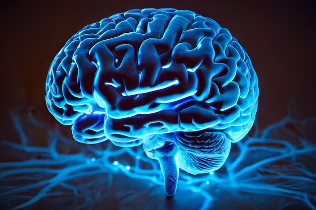 El cerebro en un resplandor de neón Actividad cerebral 3D Render