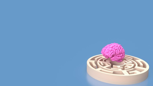 El cerebro rosa en el laberinto para la representación 3d del concepto de entrenamiento cerebral