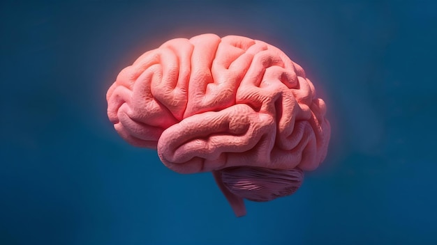 Cerebro rosado en azul