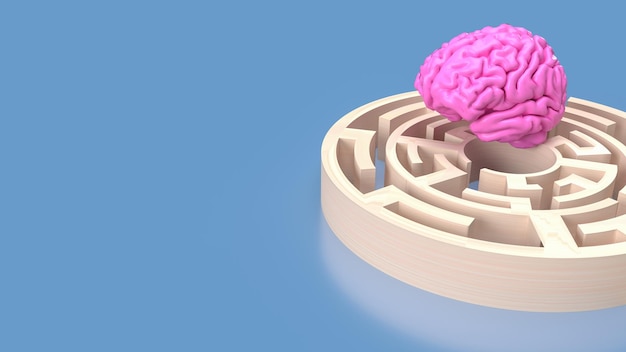 El cerebro rosado en el laberinto para el concepto de entrenamiento cerebral renderización 3D