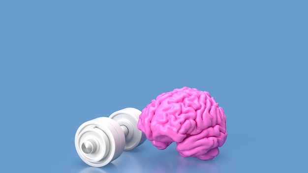 El cerebro rosado y la manivela blanca para el concepto de entrenamiento cerebral renderización 3D