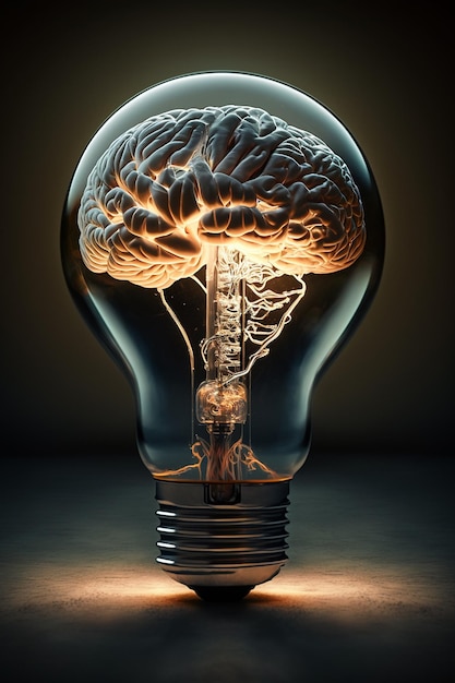 Foto cérebros em uma lâmpada ia generativa