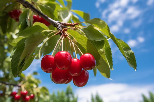 cerejas a amadurecer na árvore do pomar