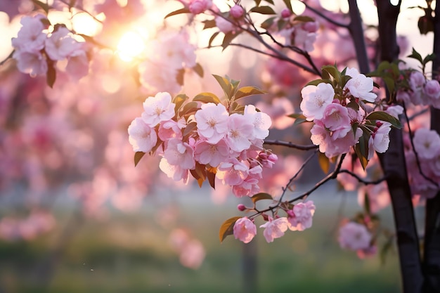 Cerejeiras florescendo em um jardim primaveril