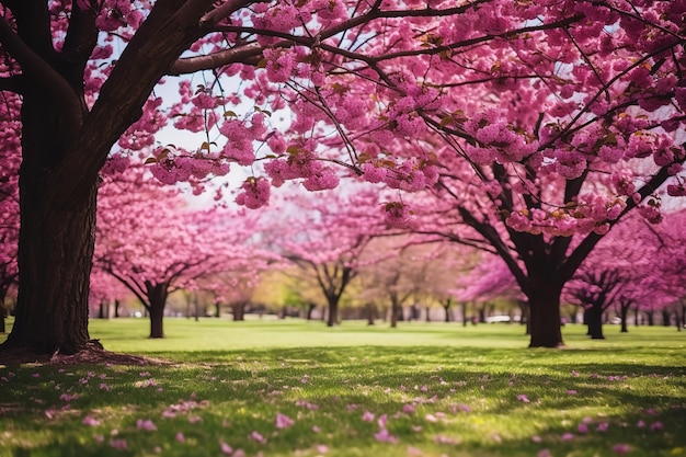 Cerejeiras florescendo em um jardim primaveril