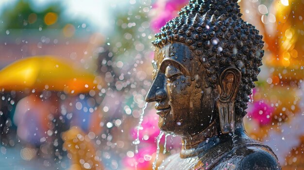 Ceremonia del agua de la estatua de Buda en el festival songkran