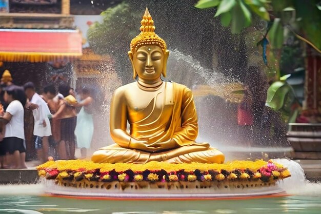 Ceremonia de agua de la estatua de Buda en el festival de Songkran