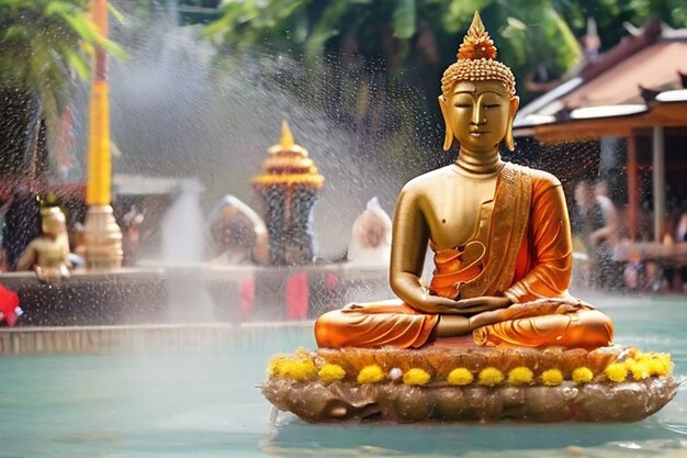 Ceremonia de agua de la estatua de Buda en el festival de Songkran