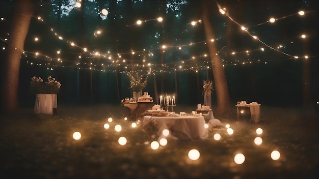 Ceremonia de boda en el bosque Mesa de boda decorada con velas