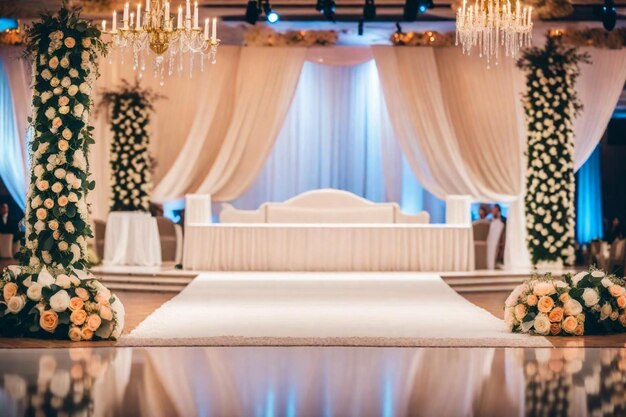 Foto una ceremonia de boda con un candelabro y flores en la mesa