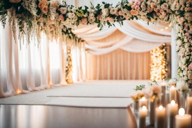 Foto una ceremonia de boda con flores y un candelabro