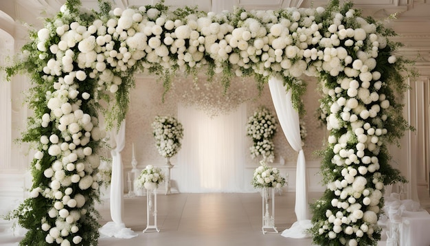 una ceremonia de boda con flores y vegetación