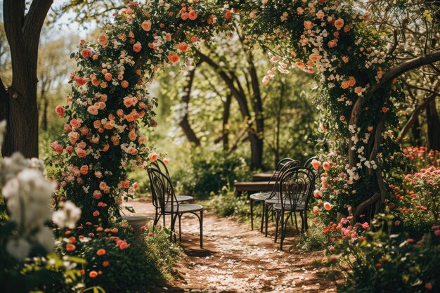 Foto ceremonia de boda de primavera en el jardín con flores