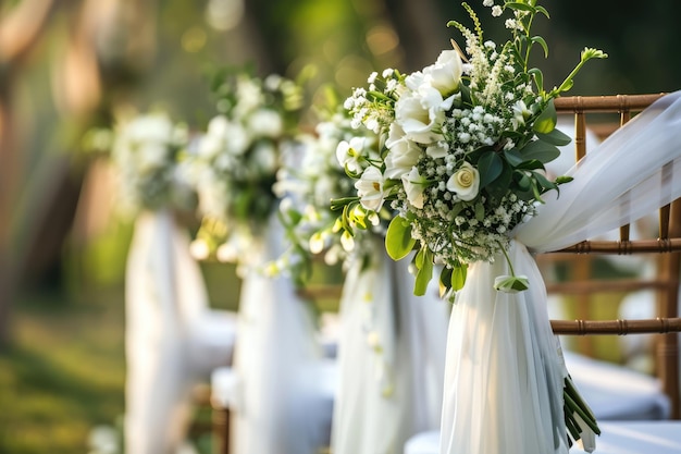 Ceremonia de boda de primavera en el jardín con flores.