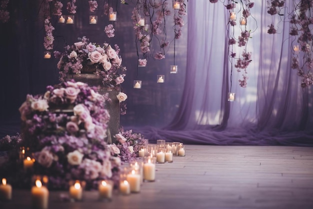 Una ceremonia de boda con velas y flores.