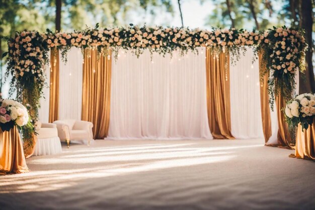 Foto una ceremonia de bodas con una cortina que dice quot novia quot